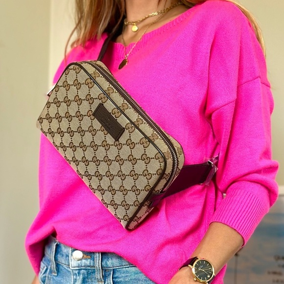 New GUCCI belt bag crossbody beige brown GG Supreme canvas zip top NWT - Picture 3 of 10